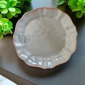 Shabby Chic Melamine S/ 3 Side Salad Plates Scalloped Pink Rim White